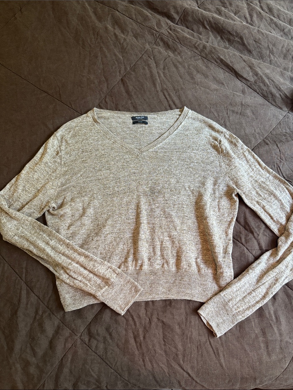 Massimo Dutti Heathered Taupe V-Neck Sweater